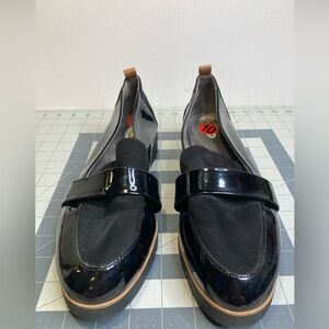 Dr Scholls Womens 10 Webster Loafer Shoes Black Patent Leather & Faux Suede